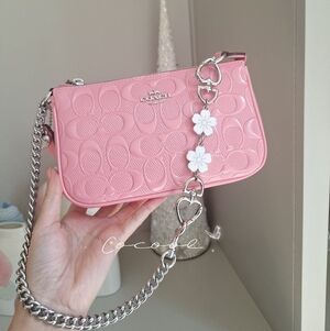 NWT Coach Nolita 19 In Signature Leather With Heart Charm CCZ27 Silver Pink